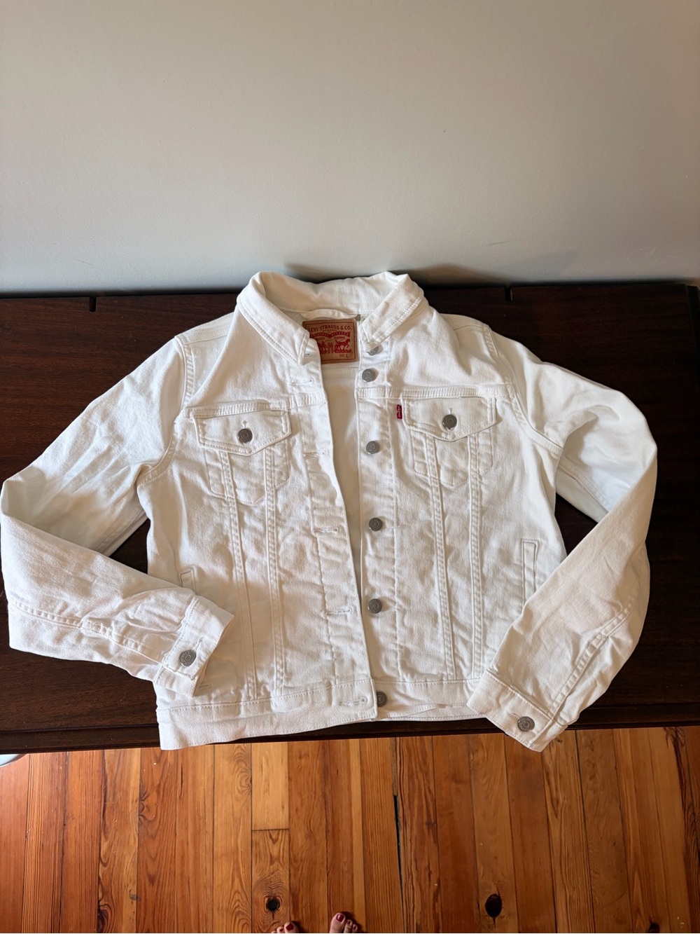 Levi's White Kids Denim Jacket with Button Front Size Large